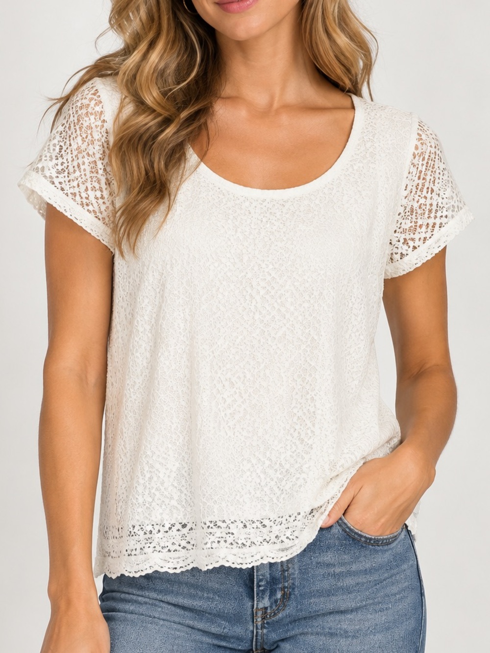 Nine West White Shirt with Lace Sleeves